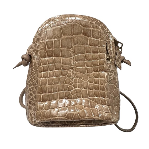 TITTI DELL'ACQUA MAXIMA TAN ALLIGATOR CROSSBODY PURSE W FRONT ZIP POCKET - Picture 2 of 16